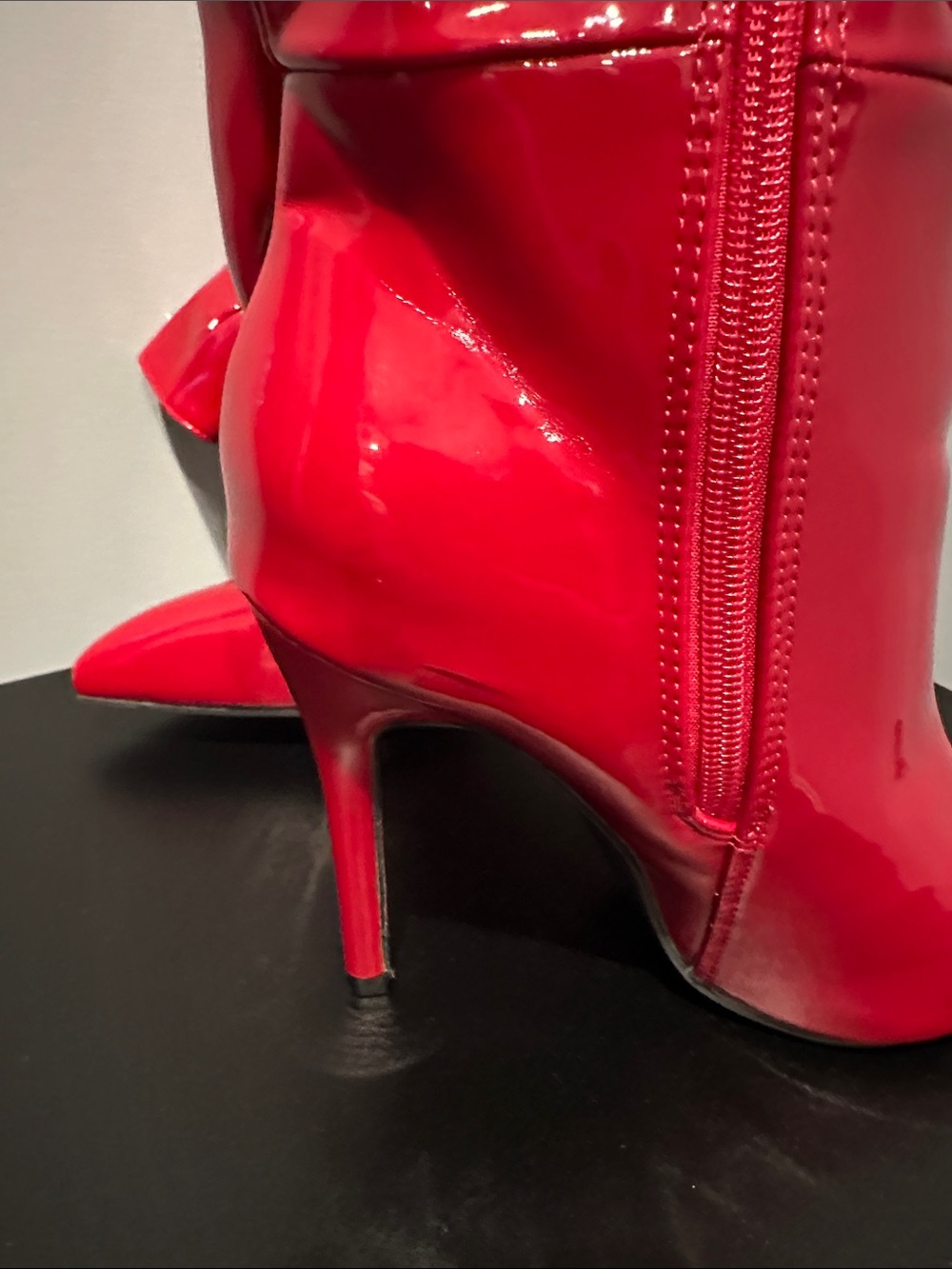 Patent Red Knee-High Stiletto Boots - Women's Fashion Boots - Picture 4 of 4